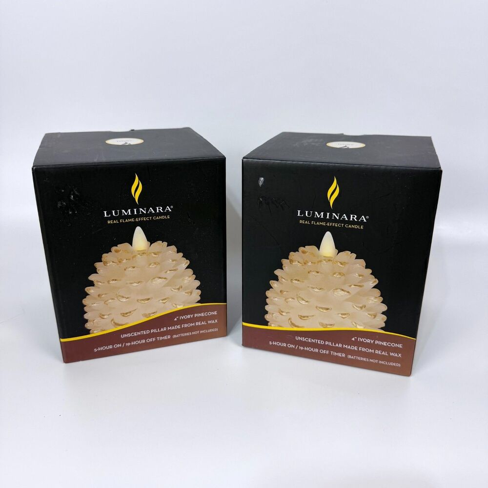 Luminara Flameless LED Pine Cone Candle (2)  w/Moving Wick Remote Wax Ivory